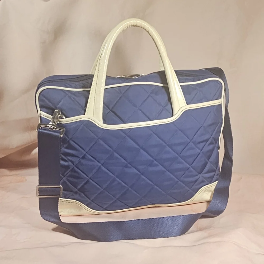 Knomo Of London Stylish Blue and Cream Quilted Laptop Messenger Bag